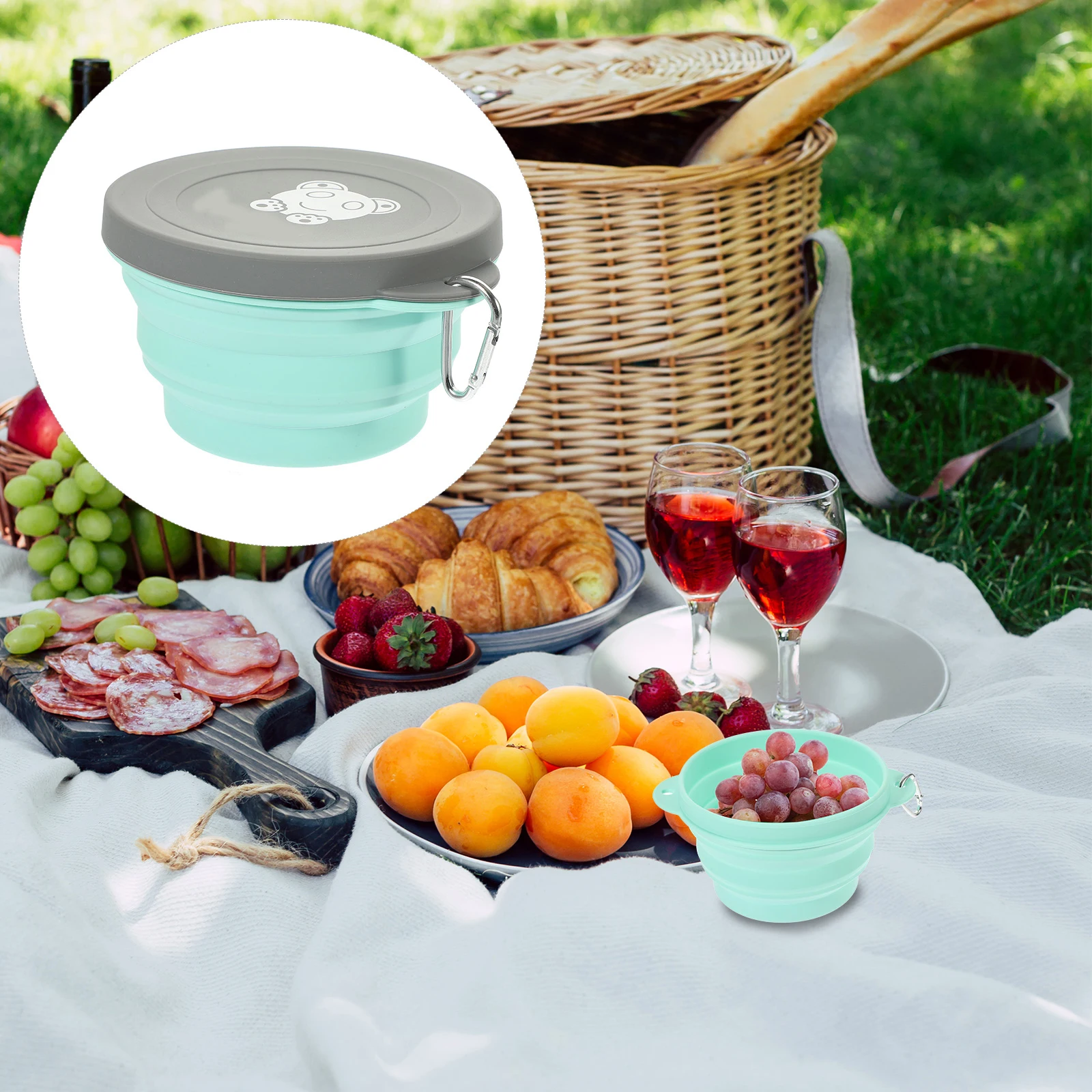 

1000Ml Cartoon Kids Feeding Outdoor Travel Folding Silicone Portable Collapsible Bowl Camping Hiking Gift Bowl For Children