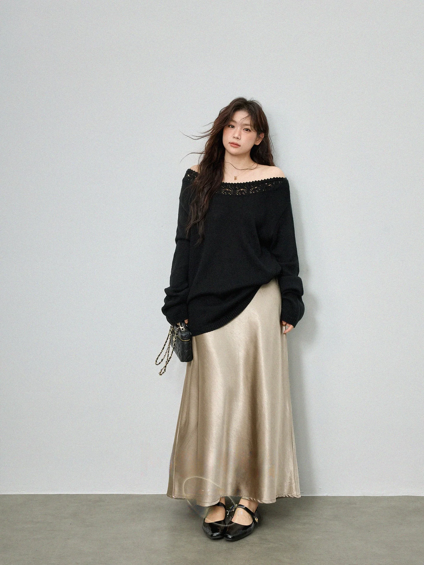 

Плюс размер корейская атласная юбка трапециевидной формы для похудения с высокой талией длинное платье повседневное осенне-зимнее модное элегантное женское платье больших размеров