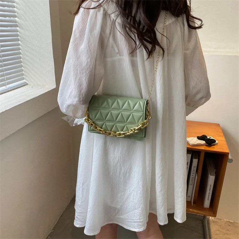 2023 New Simple Classic French Style Women\'s Crossbody Bag Bright Colorful Diamond Lattice Leather Metal Chain Handbag Wholesale