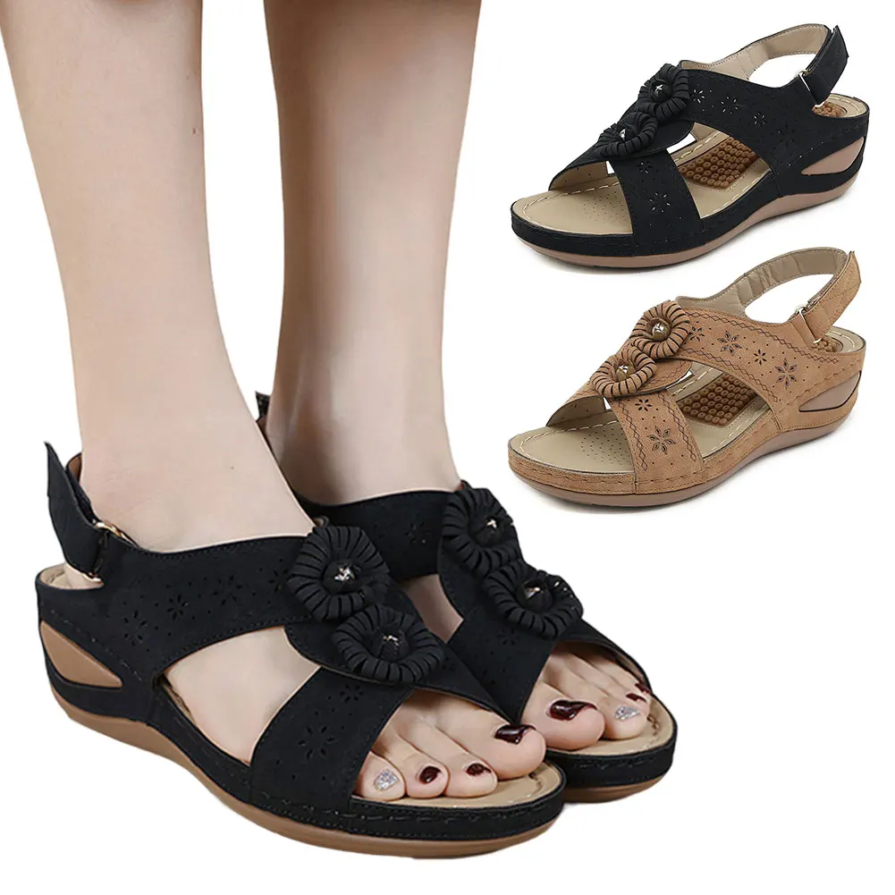 

Women Wedge Sandals Arch Support Sandals Lightweight Orthopedic Sandals Comfortable Flower Walking Shoes for Summer