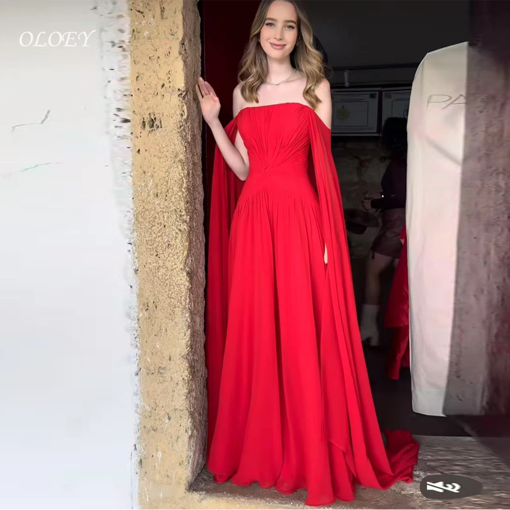 

OLOEY Customized Red Evening Gown Long Ball Gowns Strapless Pleated Party Dress Special Club Banquet Dresses Floor-Length