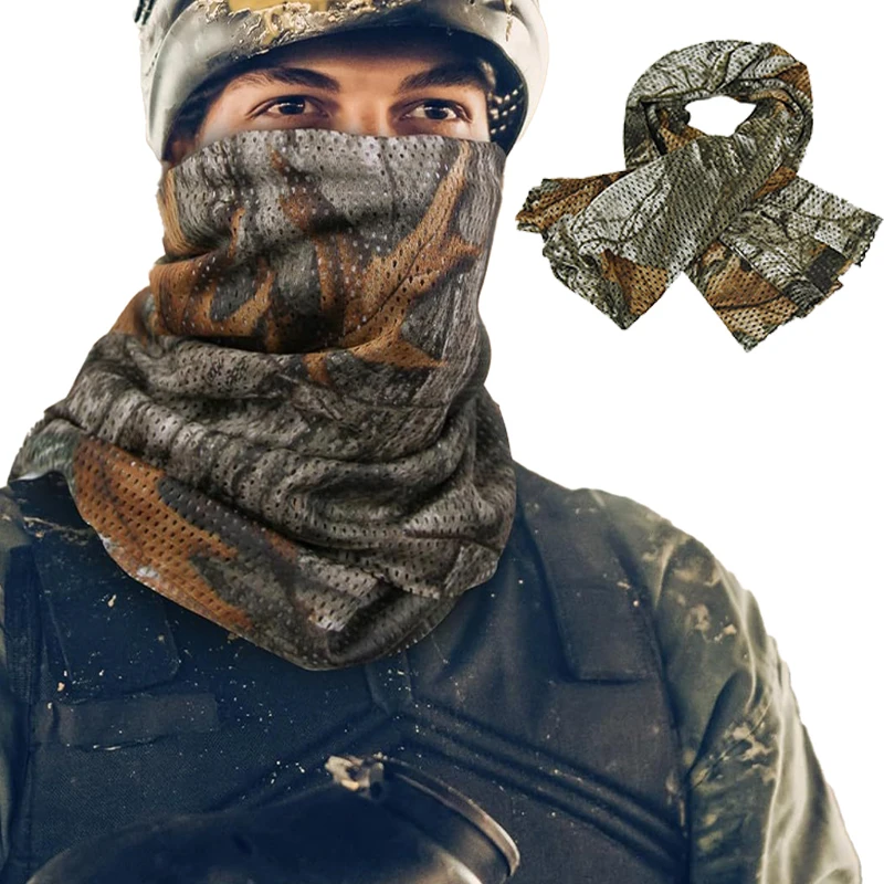 Avcılık Kamuflaj Örgü Eşarp Yumuşak Nefes Taktik Camo boyun eşarbı Açık Gizli Fular Keskin Nişancı Yüz Peçe Vahşi Fotoğrafçılık