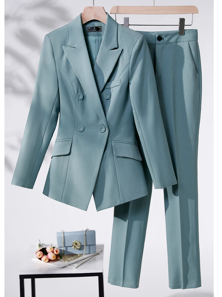 Red Black Blue Apricot 2 Piece Set Formal Pant Suit Women Female Blazer Jacket And Trouser For Office Ladies Work Wear