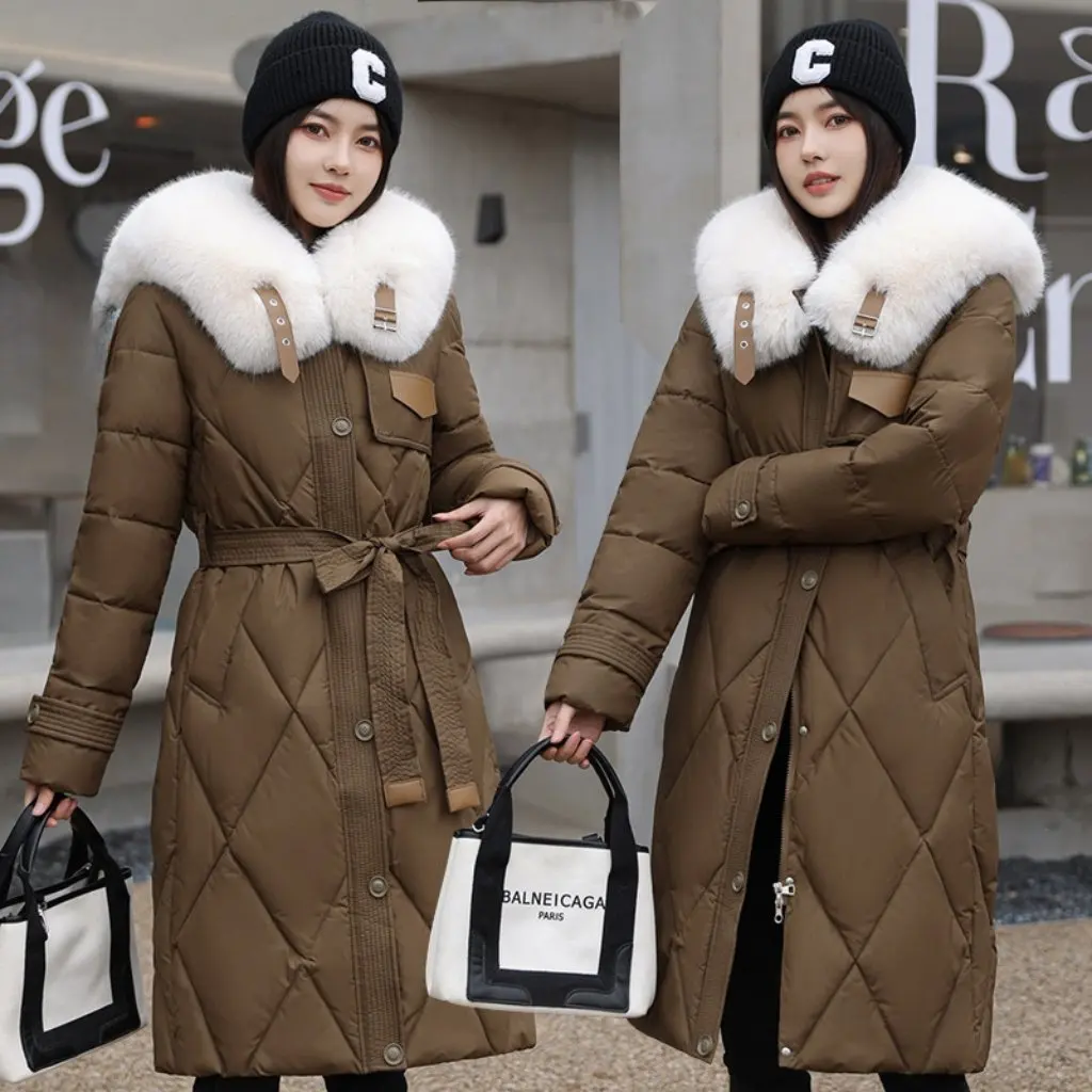 

Women's down Cotton-Padded Jacket Long Knee-Length Winter Coat Close-Fitting Korean Fashion New Winter Clothing