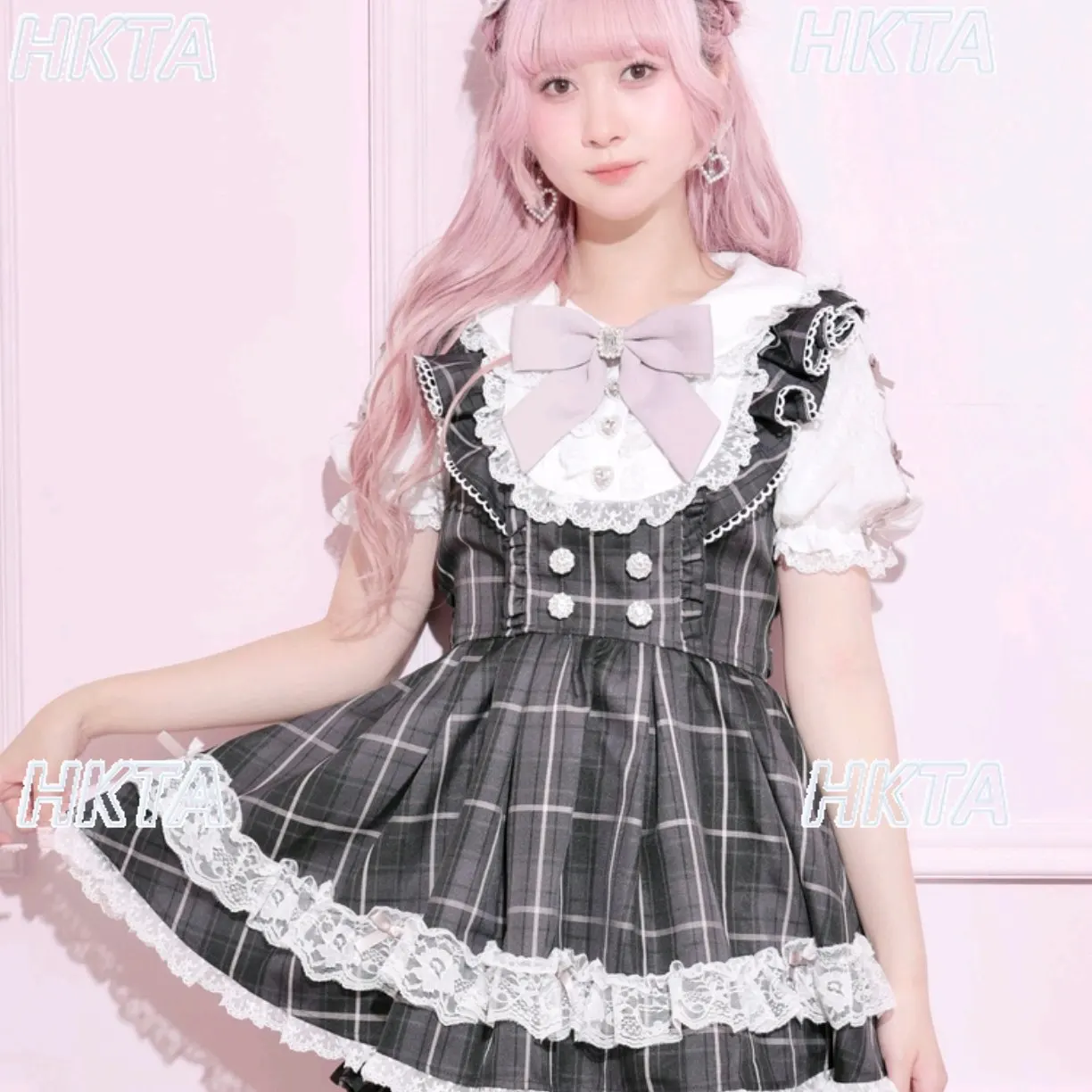Japanese Style Doll Collar Plaid Bow Dress and Shorts Set 2026 Summer New Cute Short Sleeve Plaid Dress 2-piece Set Women Outfit view 6