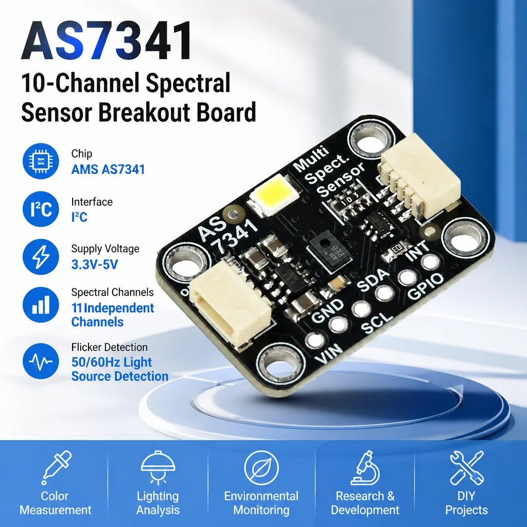 AS7341 Spectral Sensor Module With Flicker Detection I2C Visible To NIR Light For Color Recognition Light Monitoring