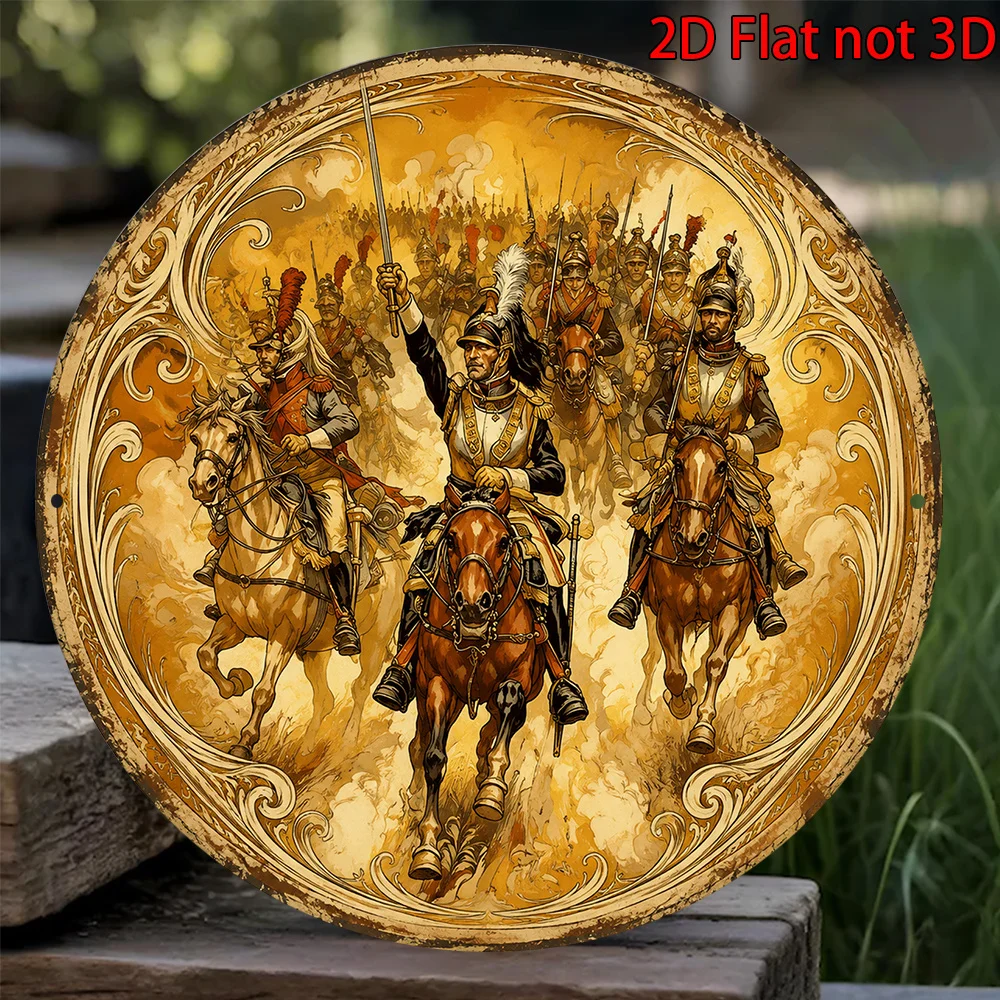CIFBUY Vintage Napoleon War Soldier Round Aluminum Wall Art Waterproof Durable Military Decor For Bar Living Room Study Gift