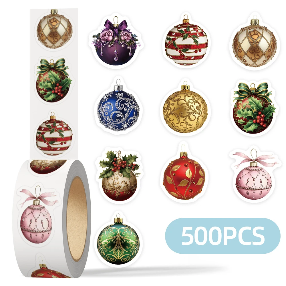 500 stücke Kawaii Cartoon Weihnachten Ball Siegel Aufkleber Festival Dekoration Aufkleber Rolle DIY Hand Konto Nette Belohnung Aufkleber Spielzeug Geschenk