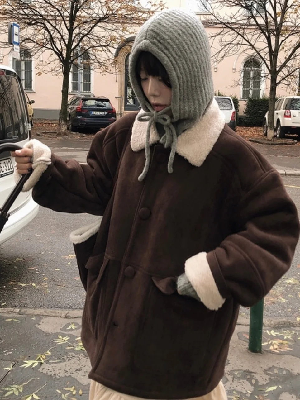 

Осень-зима, новинка, женская хлопковая куртка средней длины, свободная ретро замшевая шуба средней длины с воротником из овечьего меха