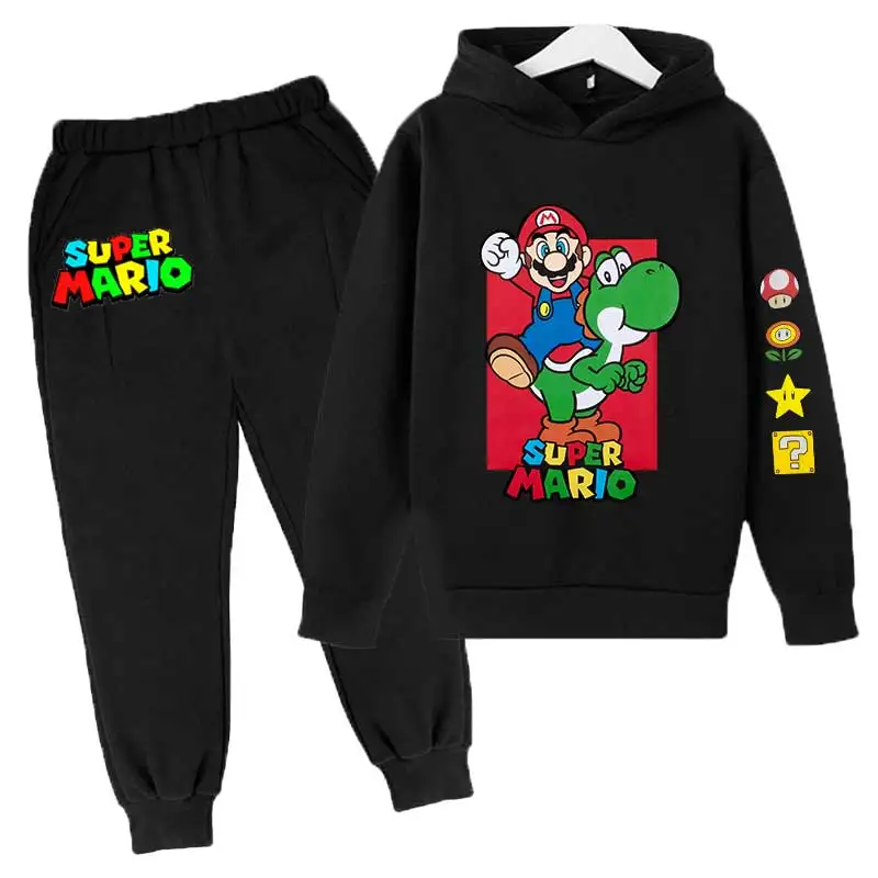 ماريو الأطفال الأولاد مجموعة من ملابس الخريف الأطفال ماريو الكرتون هوديس القمم + السراويل الطويلة 2 قطعة دعوى الاطفال لعبة الملابس 4-14 سنة #2