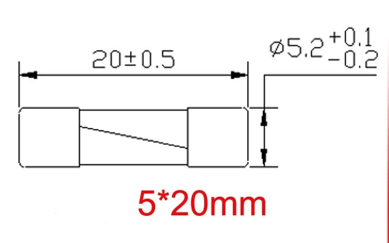 20pcs Cylindrical Ceramic Fuse 5x20mm 250V Slow Blow T1A T2A T2.5A T3.15A T4A T5A T6.3A T8A T10A