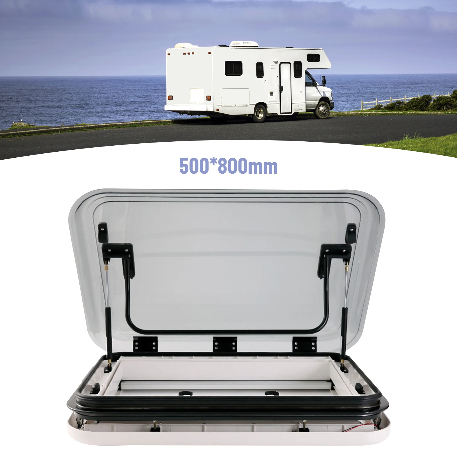 

RV Caravan Skylight 800X500mm with LED Light ABS Inner Frame Roof Window anti-uv Double-Layer Hollow Acrylic Cover