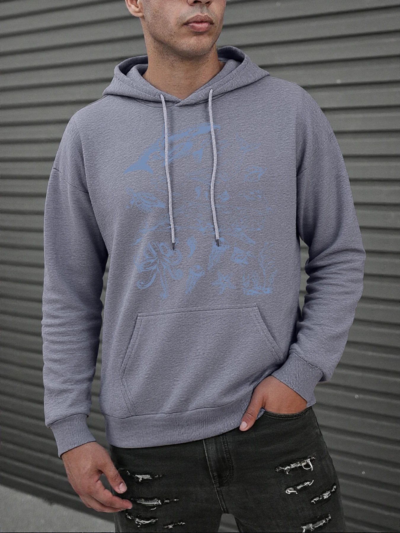 Meerestiere spielen Hoody Männer Hip Hop Fleece Hoodies Casual Lose All-Match-Kleidung Unisex Vintage Tasche Langarm