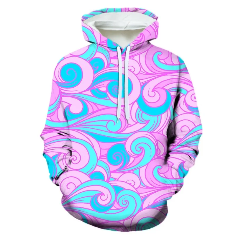 New Four Seasons 3D Printed Pattern Wave Hooded Sweatshirt Long Sleeve Sweatshirt Harajuku Fashion Hooded Sweatshirt Men