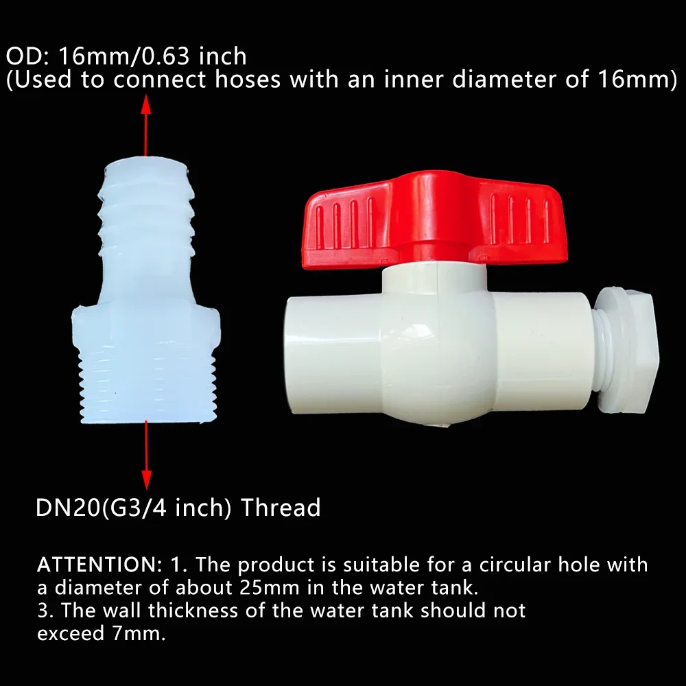 1Pc Water Tank Valve Drain Switch Hose Connector Flow Regulation G3/4 inch DN20 Thread Plastic Garden Irrigation Poultry Farming
