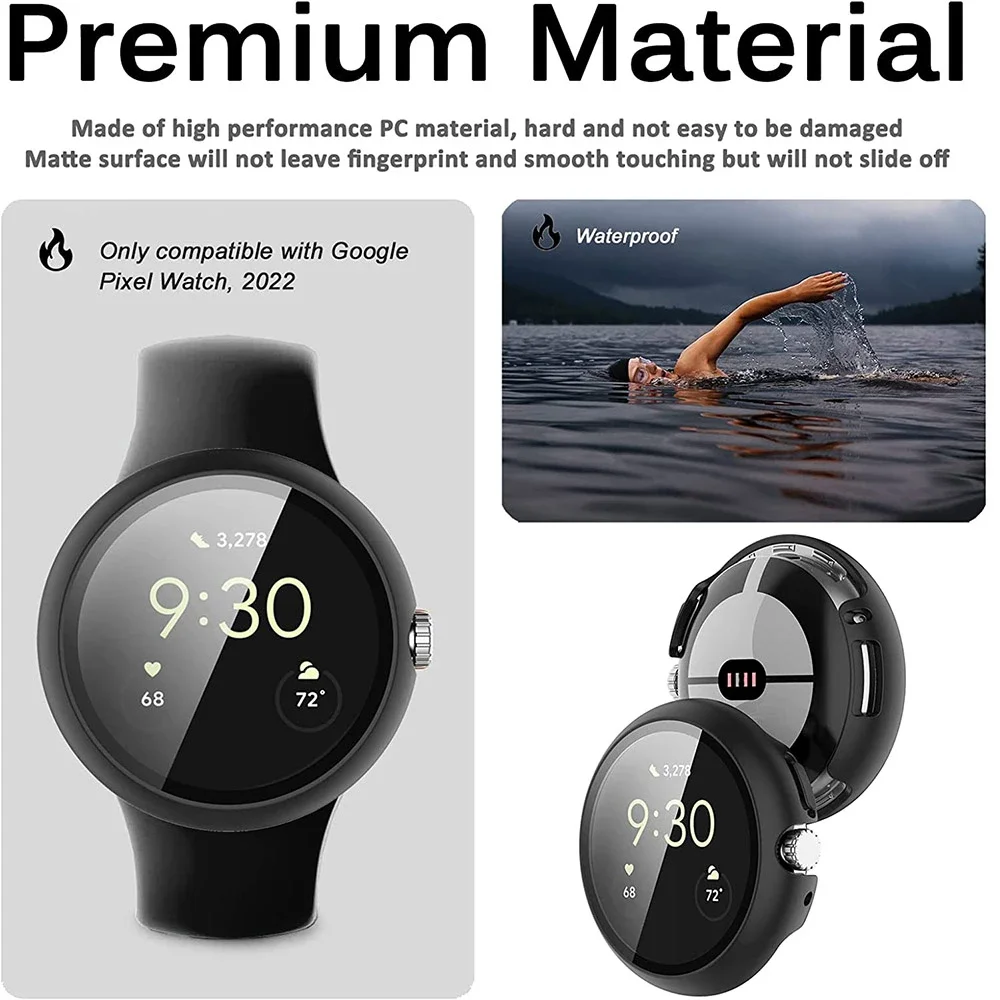 Tempered Glass+Case For Google Pixel Watch 2 Screen Protector Glass Cover 2 in 1 Bumper For Google Pixel Watch Protective Cover