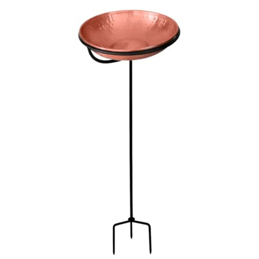 

Outdoor standing bird bath and feeder pure copper hand hammered birdbath bowl with 34-inch detachable iron stand, rustic brown