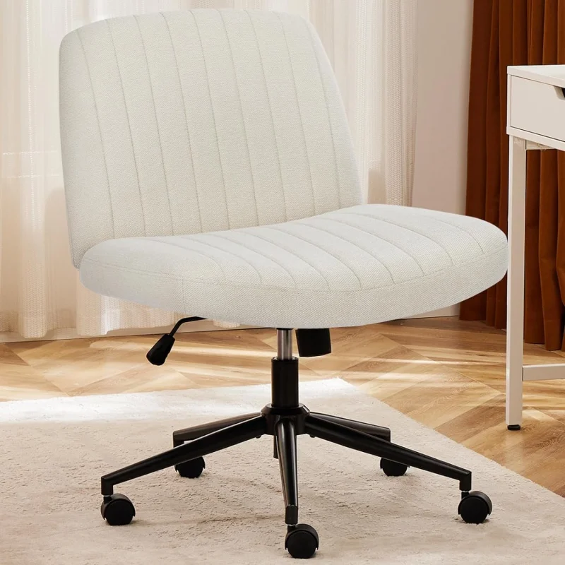 

Criss Cross Chair, Office Desk Vanity Chair Cross Legged Armless Swivel Fabric Height Adjustable Wide Seat with Replaceable Whee