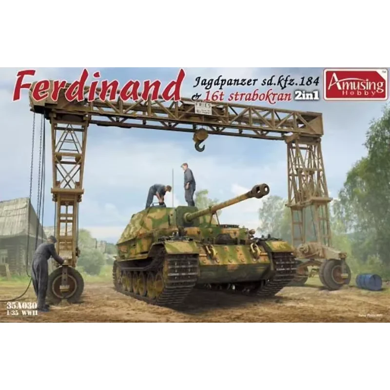 Amusing Hobby  DIY Model 1/35   35A030 Ferdinand Jagdpanzer Sd.kfz 184  & 16t strabokran-Scale Model Kit