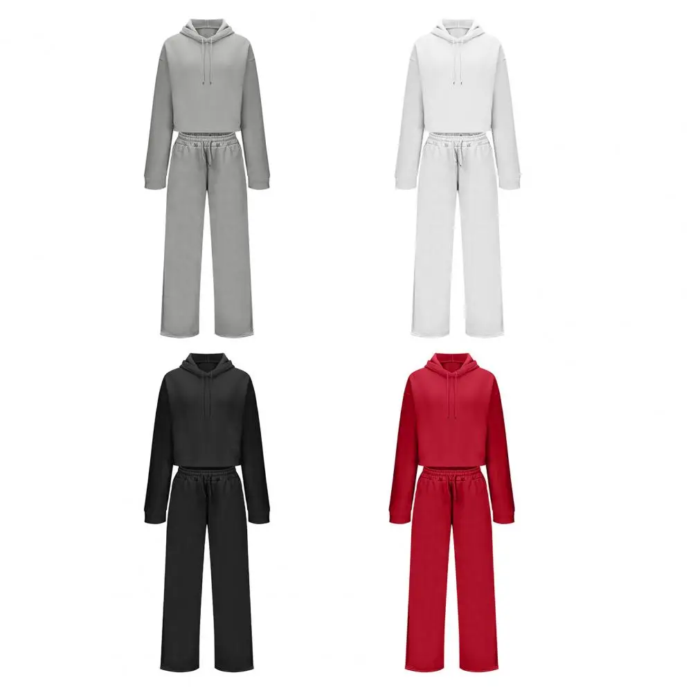 Women 2 Piece Outfits Long Sleeve Crop Hoodies Sweatsuits Casual Pullover Sweatshirts And Long Pants Set with Pockets