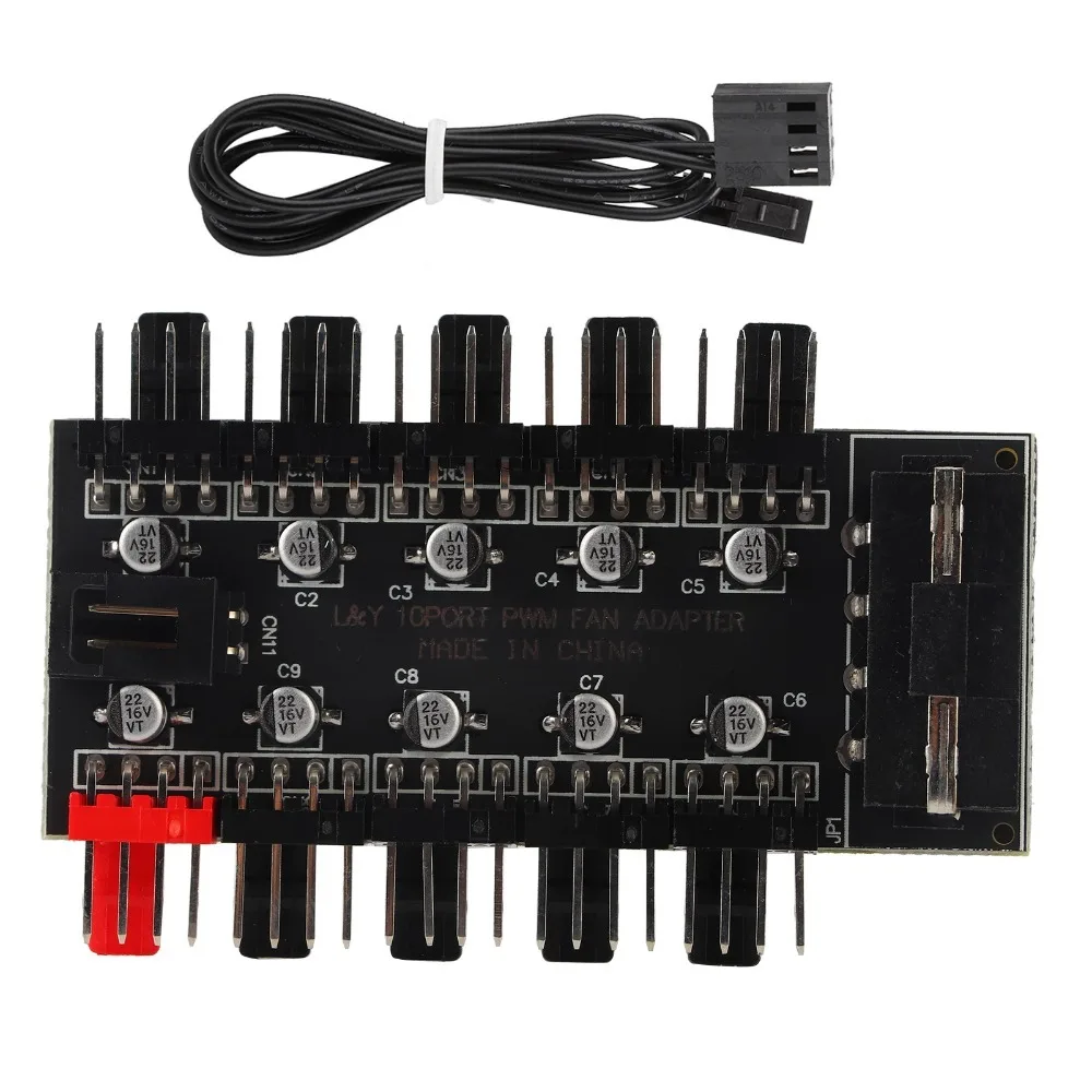Practical 10 Channel Fan Hub 4Pin 12V Cooling Fan Hub Motherboard Fan Hub Desktop Computer Case
