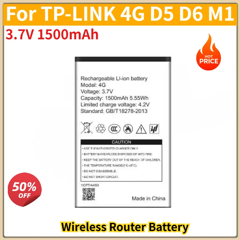 

High Quality Wireless Router Battery 3.7V 1500mAh for TP-LINK 4G D5 D6 M1 Brand New Replacement Battery