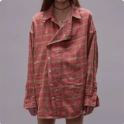 Women's Aged Washed Plaid Shirt, Fashion Casual Versatile Tops, High Quality Cotton Jacket, Fall, New, 2024, y2k