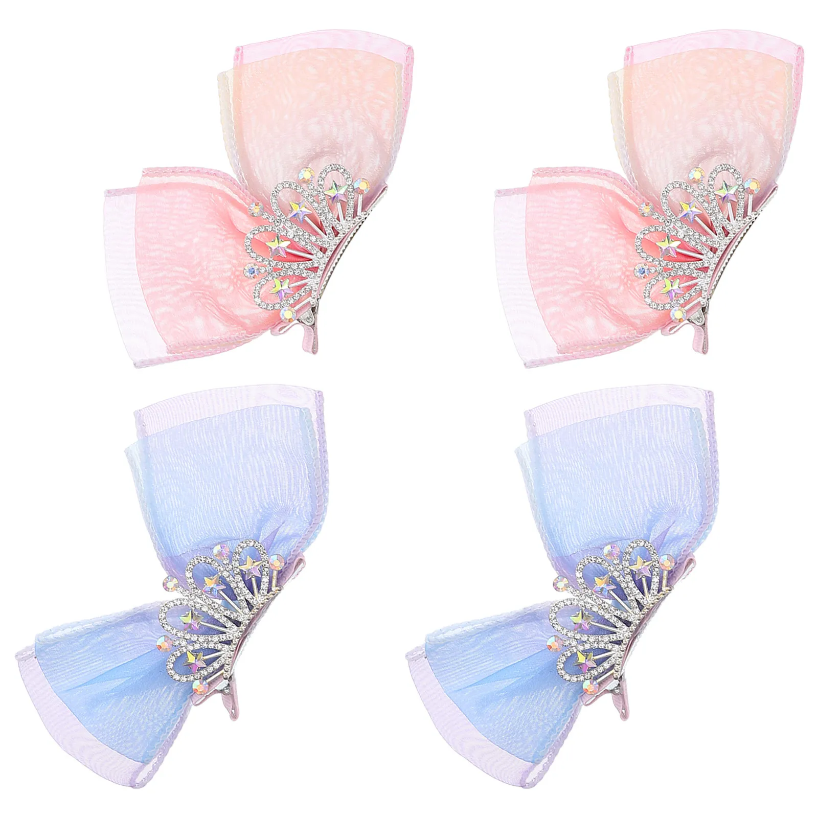 

4Pcs Princess Hair Accessories Crown Bowknot Clips Lightweight Rhinestone Tulle Hairpins for Girls Daily Party Styling