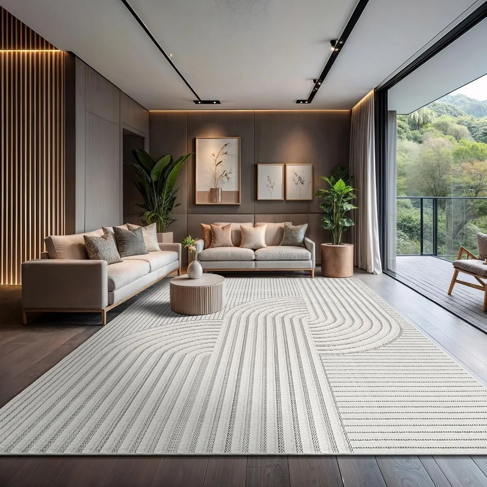 Luxury Swirl Curved Large Area Rugs - 9x12, Soft High-Low Pile, Stain Resistant, Easy to Clean