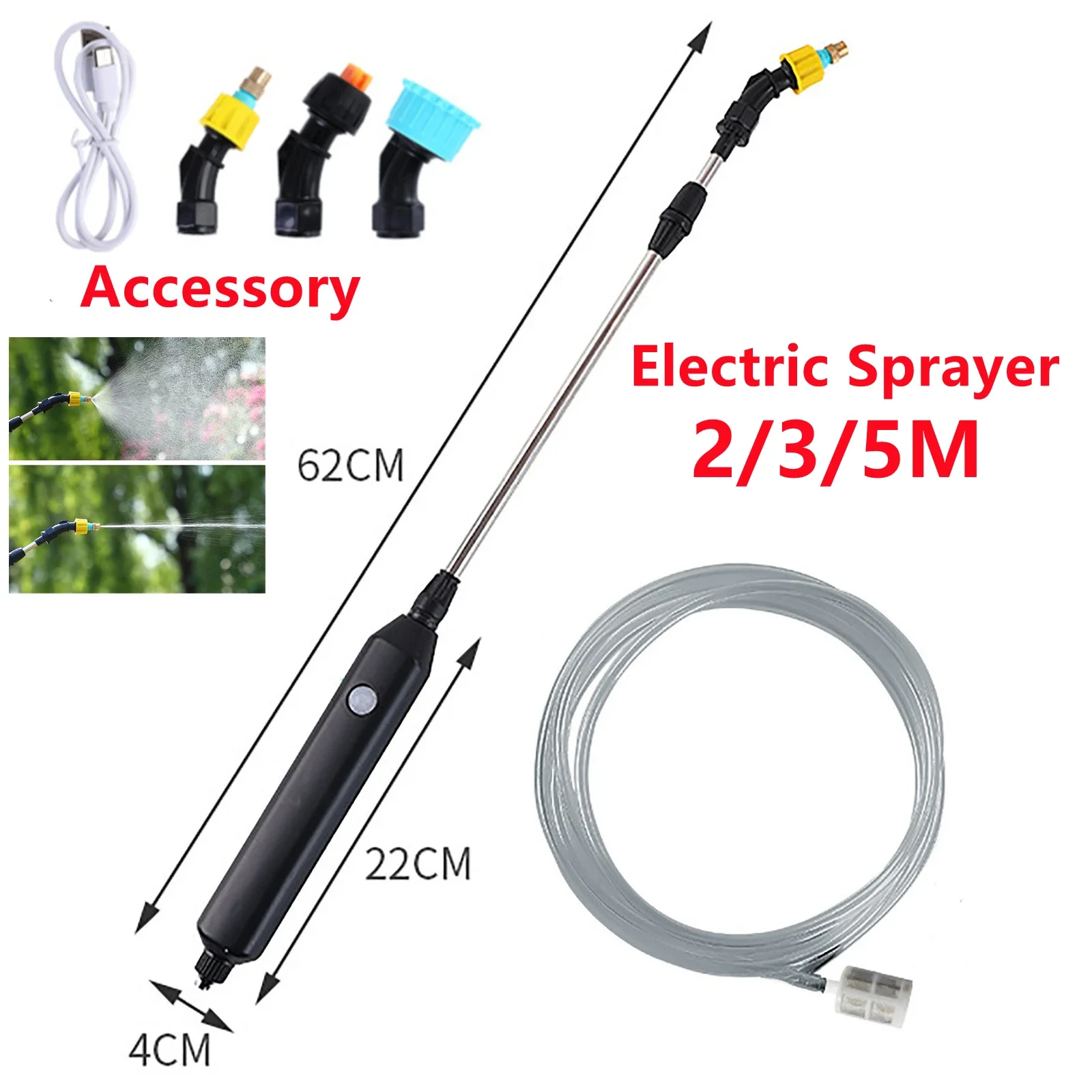 2/3/5m Garden Watering Spray Gun USB Automatic Electric Sprayer Nozzle Sprinkler Garden Mister Watering Spray Irrigation Tool