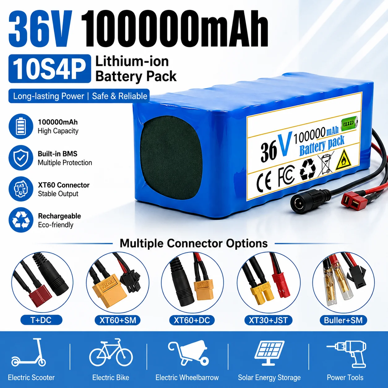 36V 100Ah Rollstuhl-Batterie 10S4P Lithium-Ionen Ersatzakku 3600Wh mit BMS für XT60 XT30