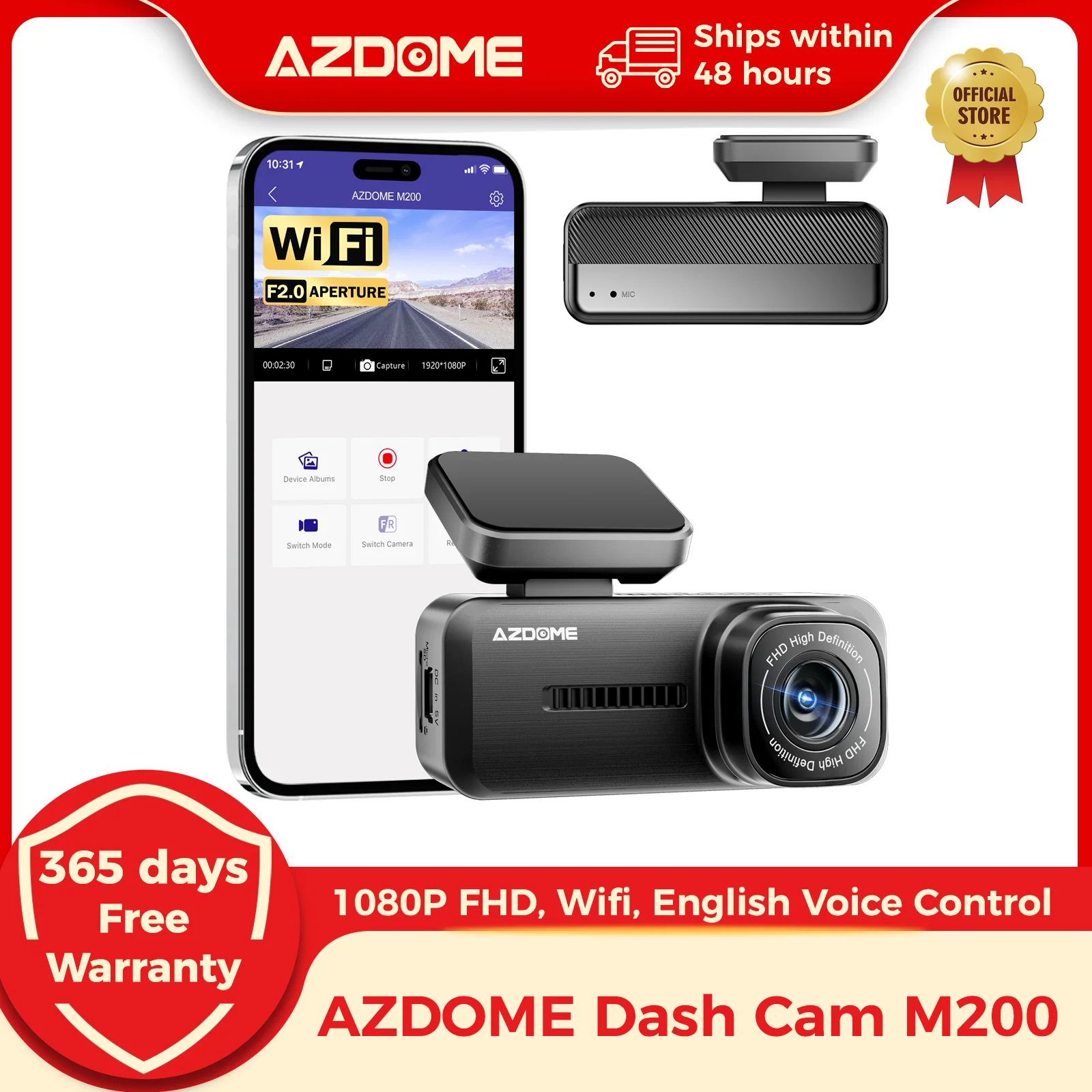 

AZDOME Dash Cam M200 1080P Built-in Wifi APP Control Car Front Camera 150FOV F2.0 Car DVR Recorder 24H Parking Monitor