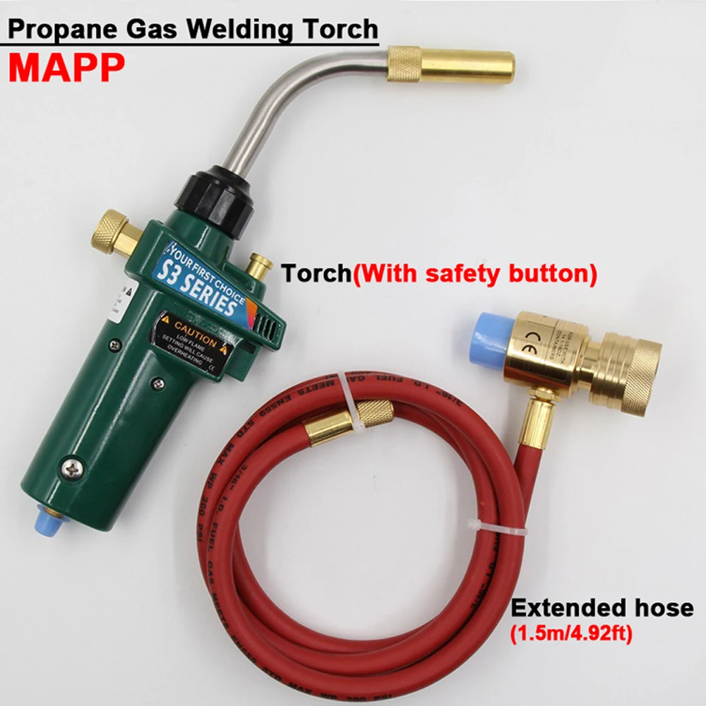 Mapp Welding Torch Piezo Ignition Gas Flame Soldering Tool 1.5m Hose CGA600 BBQ Heating Quenching HVAC Plumbing Brazing Torch