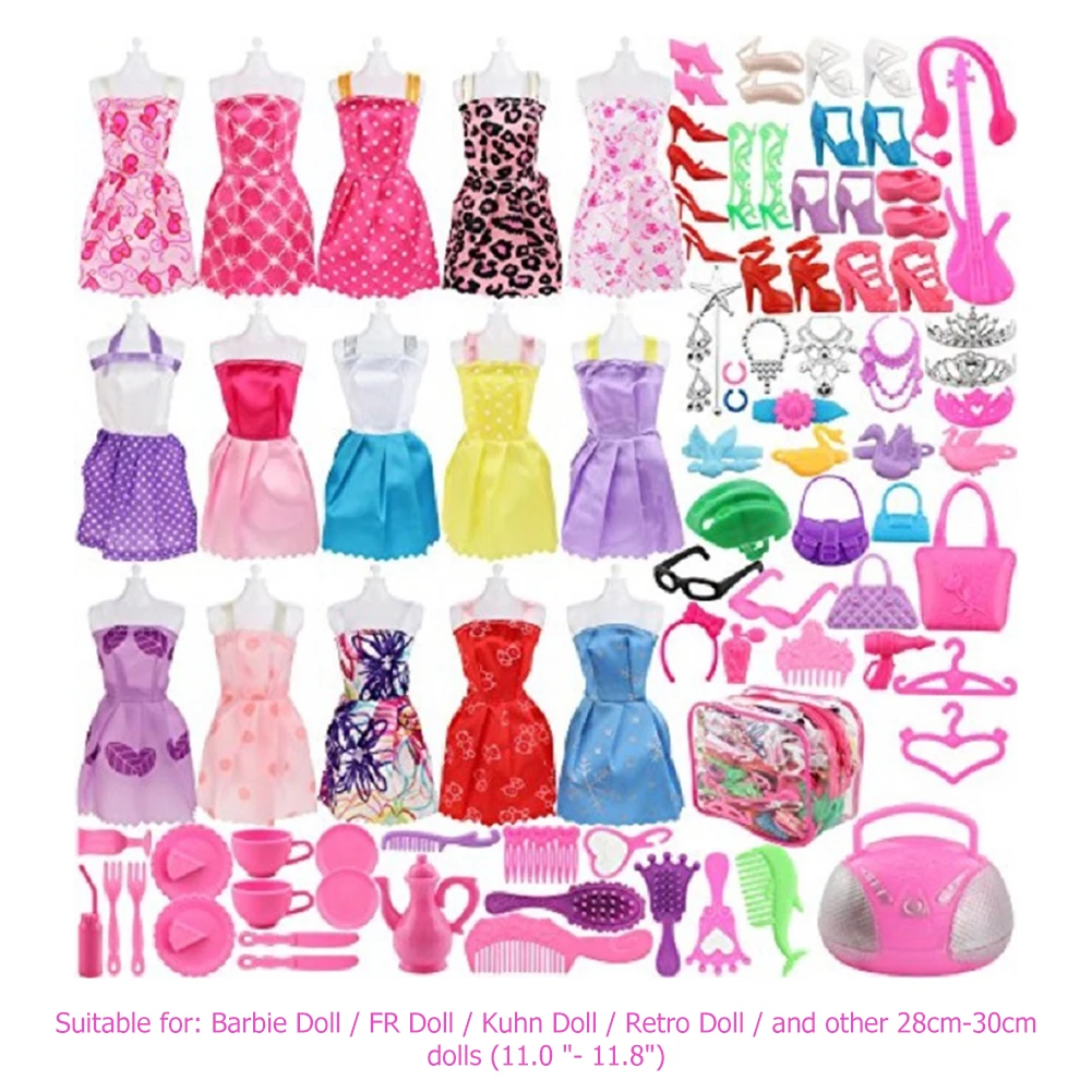 106pcs Random Color Handmade Doll Shoes Boots Mini Dress Handbag Outfit Rack DIY Dollhouse Toy Accessories Christmas Gift