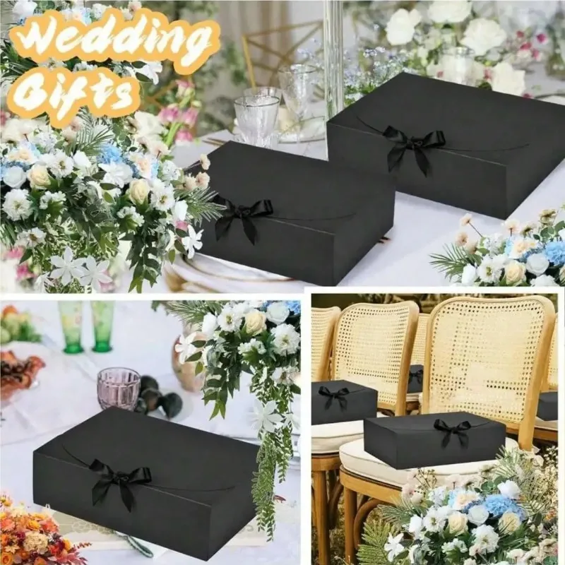 5 Stück schwarze Geschenkboxen mit Deckel, luxuriöse schwarz-rosa Geschenkboxen mit Schleife, Boxen für den Trauzeugen, Brautjungfernboxen, Abschlussgeschenke. – Detail 4