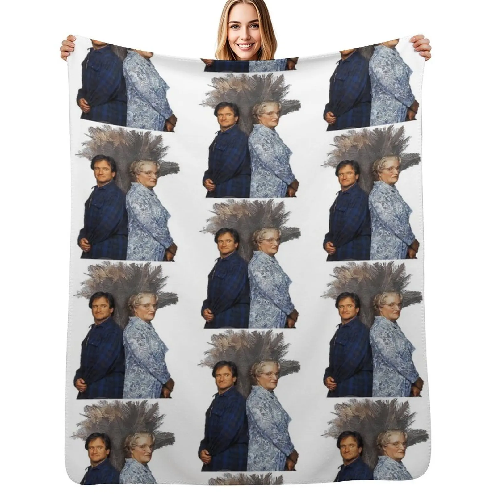 

Robin Williams Mrs Doubtfire Funny Poster Men_s Basic Short Sleeve T-Shirt Throw Blanket Beach Custom Blankets
