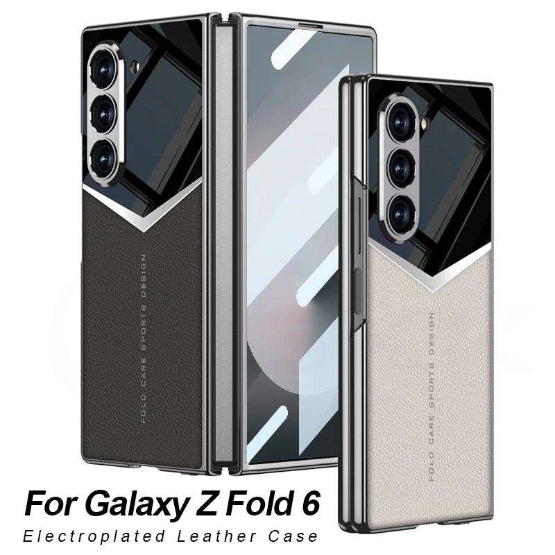 

Роскошный кожаный чехол GKK для Samsung Galaxy Z Fold 6, внешний экран, стеклянная пластиковая рамка, чехол для Galaxy Z Fold 5 4 3, чехол