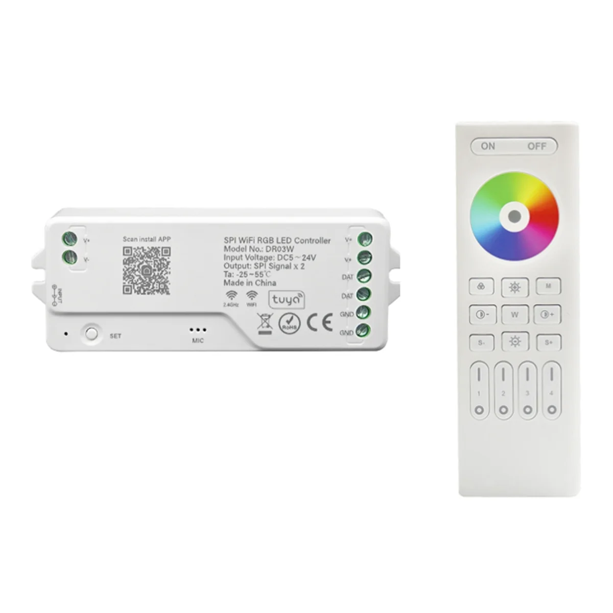 AB51 DR03W TUYA SPI WIFI RGB LED Controller Dimmer with for Home Alexa for WS2811 WS2812B WS2815 RGB LED Strip White