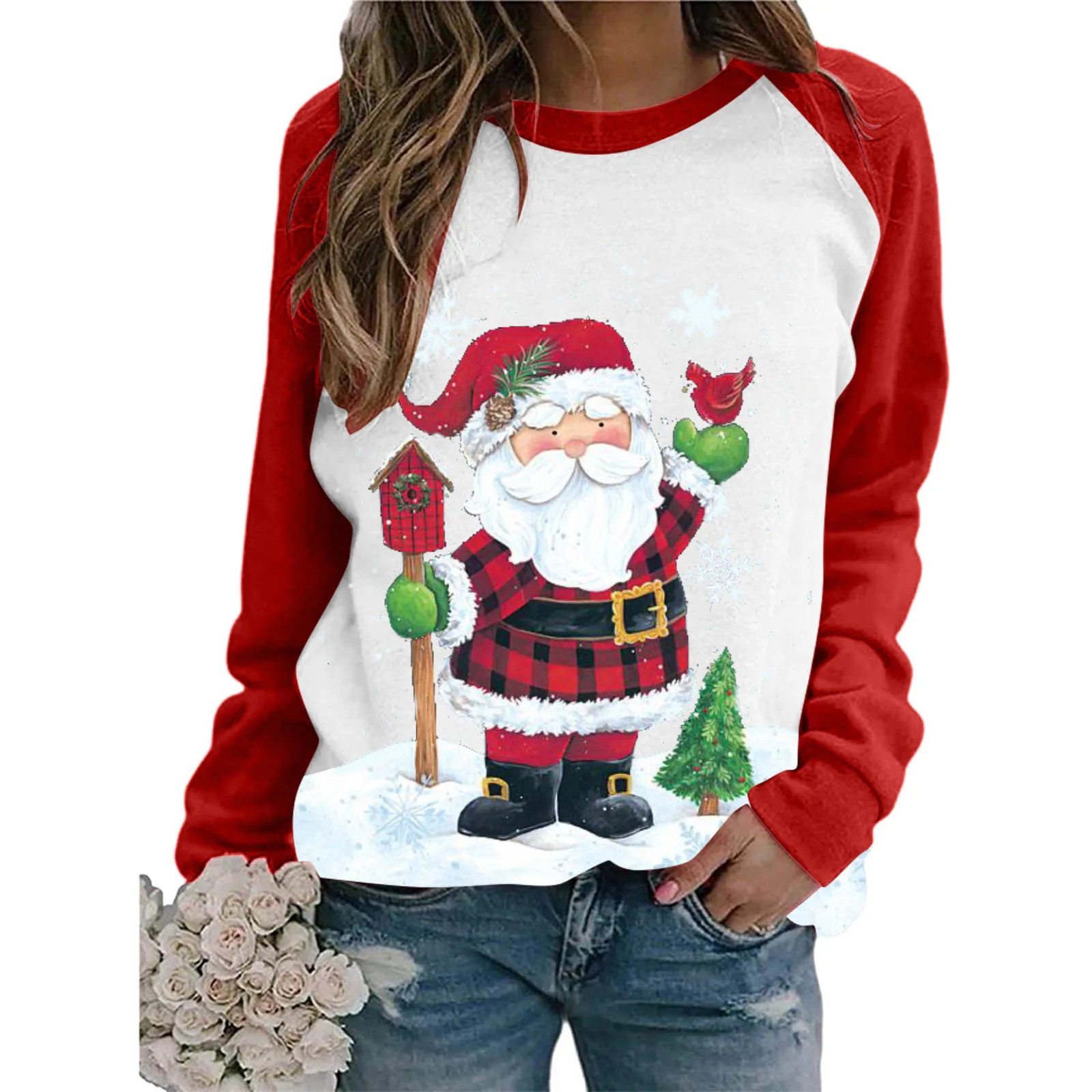 Christmas Print Sweatshirt Women Xmas Santa Claus Print Sweater Ugly New Year Long Sleeve Shirts Blouse Ugly Female Pullover