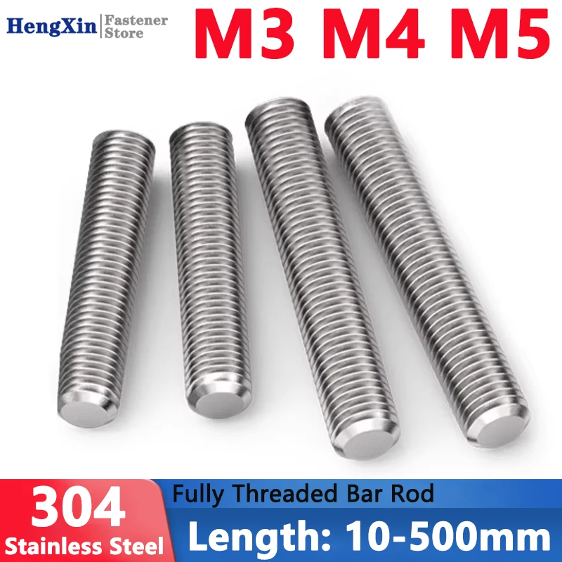 

5-100Pcs M3 M4 M5 Stainless Steel Fully Threaded Bar Full Metric Thread Rods Screw Anchor Headless Bolt Fastener Stud L=10-500mm