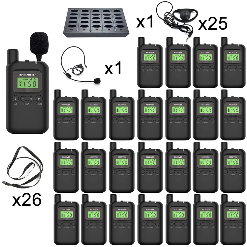 Wireless Whisper Audio Guide System 1 Transmitter with 2 Microphones 25 Receivers 1 Charger for interpretation Conference