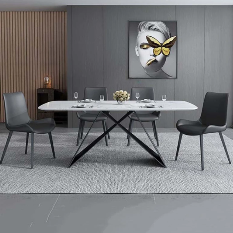 Designer Modern Dining Table Chairs Metal Italian Nordic Rectangular Dining Table Restaurant Tavoli Da Pranzo Home Furniture