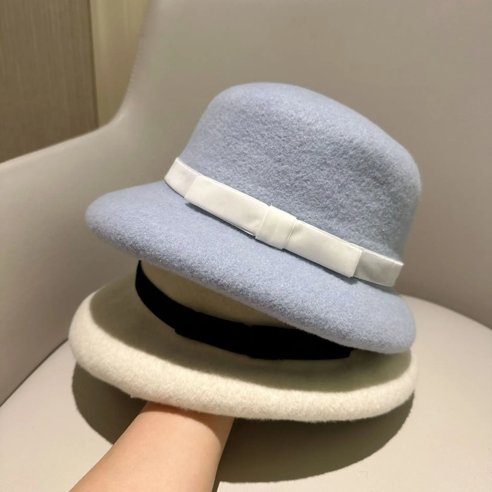 

Autumn Winter Wool Bucket Hat Women Hepburn Fleece French Elegant Small Fragrance Top Hat Fashion Wedding Bucket Hat