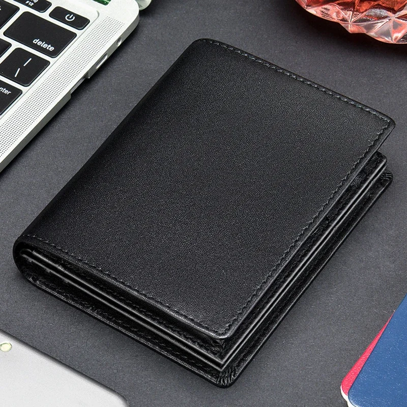 Men's Cowhide RFID Genuine Leather Short Top Layer Card Holder Small Bag Business Bank ID Cash Purse Gifts Black Brown Wallet