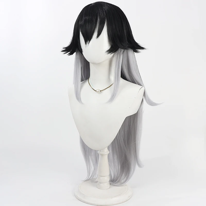 K Cosplay Wigs Nikke The Goddess of Victory K 90cm Synthetic Hair Long Straight Black Mixed Gray Cos Wig Heat Resistant