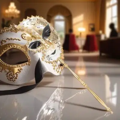 

Half Face Mask Masquerade Plastic Sticks Men Women Halloween Venetian Party Decor Costume Role Play Stage Performance