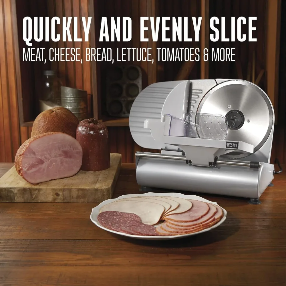 Weston Electric Meat Cutting Machine, Deli & Food Slicer, Adjustable Slice Thickness, Non-Slip Suction Feet, Removable 9