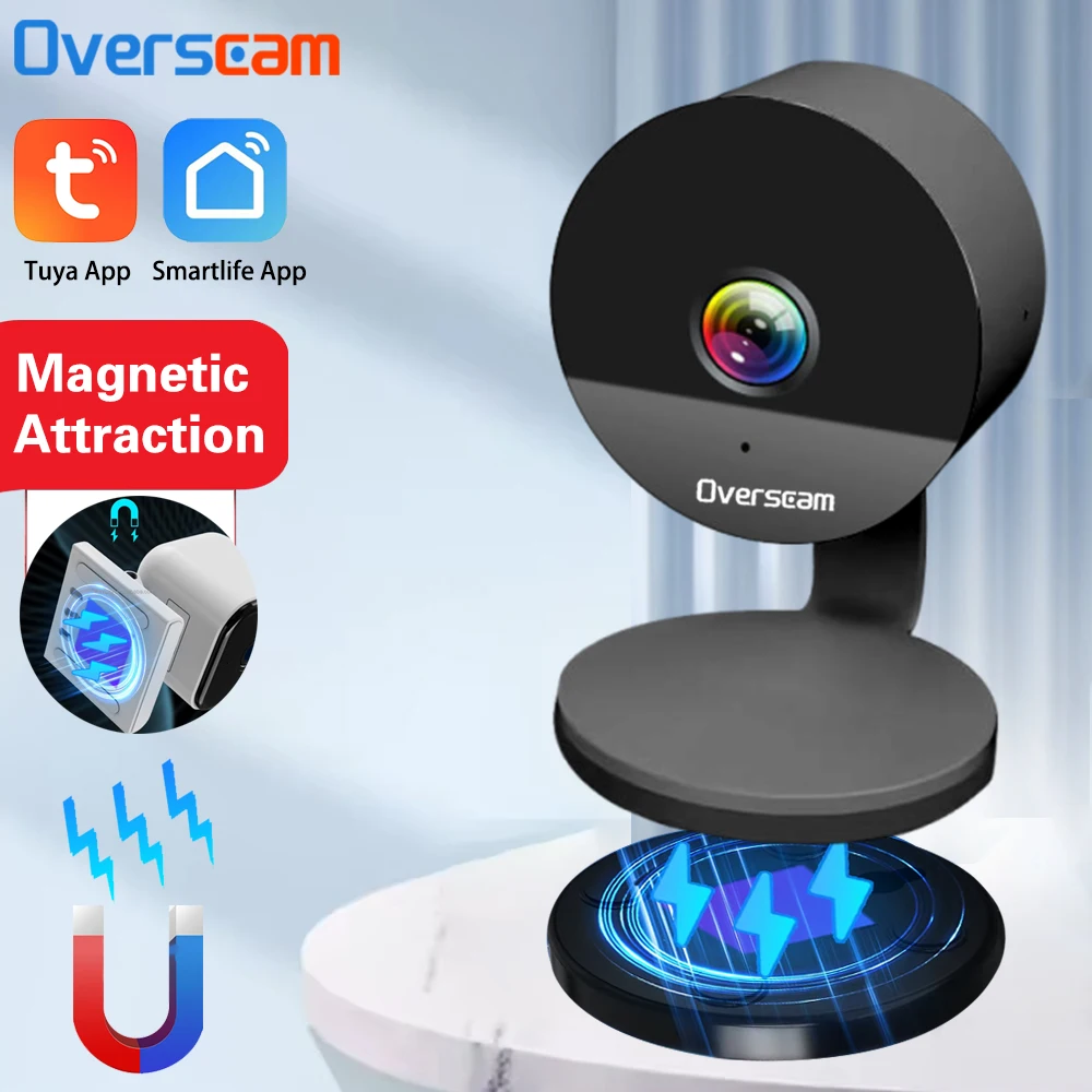 

5MP Tuya Smartlife Home Black Magnetic Mount Round Shape Small Size IP Video Invisible Home Security Baby Monitor Mini IP Camera