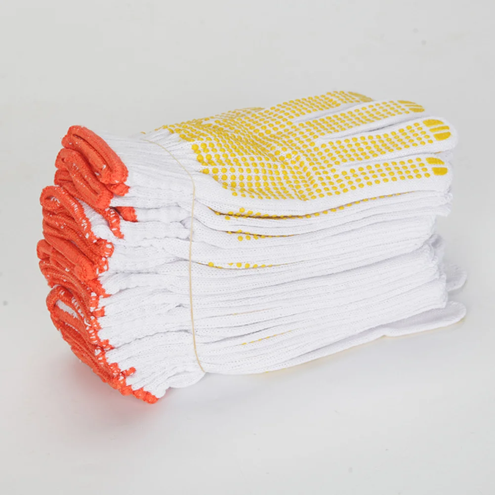 

12Pairs Premium Durable Labor Protection Cotton Gloves White Yellow Lightweight Wear Resistant Oil Proof Chemical Resistance