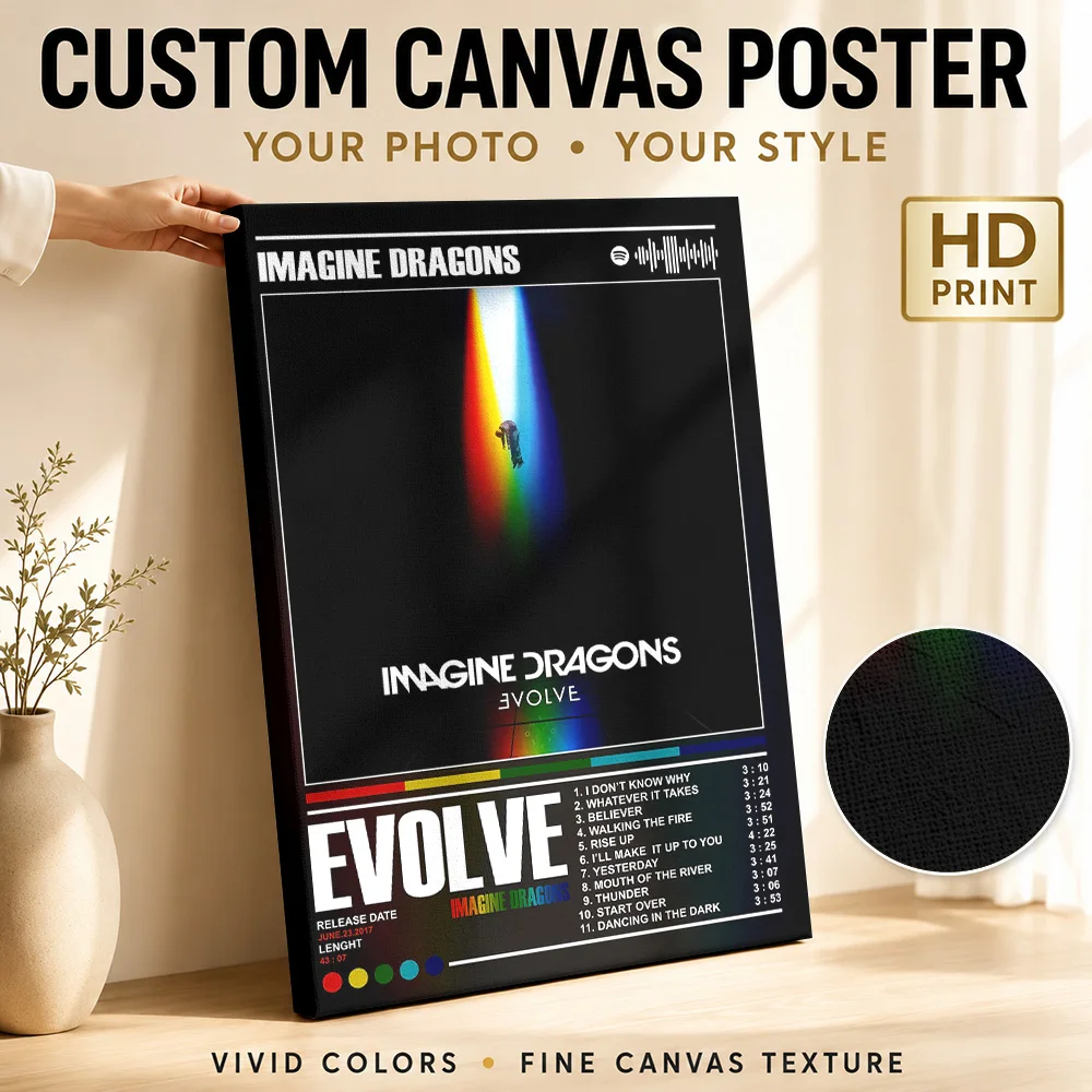 Imagine Dragons Evolve – Couverture d'album encadrée sur toile, affiche personnalisée, art mural rétro sur toile pour décoration de chambre, prêt à accrocher